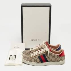 Gucci Brown/Beige Canvas Ace Low Top Sneakers Size 37