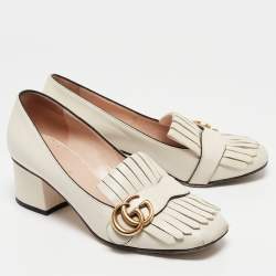 Gucci White Leather GG Marmont Pumps Size 36.5