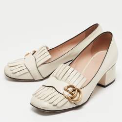 Gucci White Leather GG Marmont Pumps Size 36.5