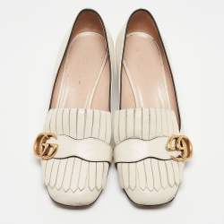 Gucci White Leather GG Marmont Pumps Size 36.5