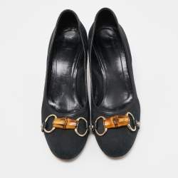 Gucci Navy Blue Canvas Bambo Horsebit Pumps Size 39