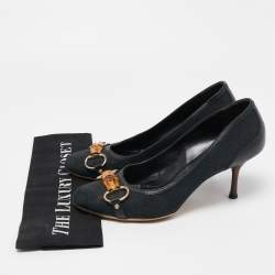 Gucci Navy Blue Canvas Bambo Horsebit Pumps Size 39