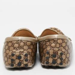 Pre Owned Gucci Metallic/Brown Leather Slip On Loafers Size 38