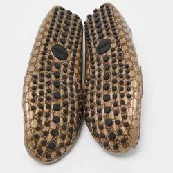 Pre Owned Gucci Metallic/Brown Leather Slip On Loafers Size 38