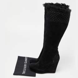 Pre Owned Gucci Black Mircroguccissima Suede Courtney Wedge Boots Size 35