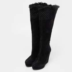 Pre Owned Gucci Black Mircroguccissima Suede Courtney Wedge Boots Size 35