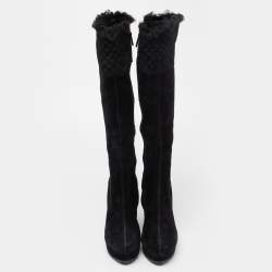 Pre Owned Gucci Black Mircroguccissima Suede Courtney Wedge Boots Size 35