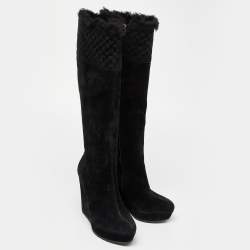 Pre Owned Gucci Black Mircroguccissima Suede Courtney Wedge Boots Size 35