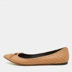 Gucci Light Brown Guccissima Leather Bow Ballet Flats Size 40