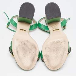 Gucci Green Leather GG Marmont Block Heel Ankle Strap Sandals Size 36