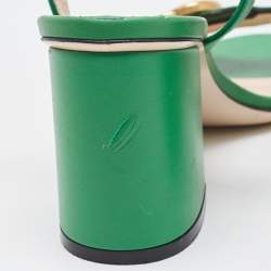 Gucci Green Leather GG Marmont Block Heel Ankle Strap Sandals Size 36