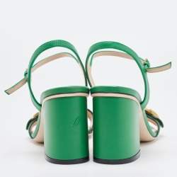 Gucci Green Leather GG Marmont Block Heel Ankle Strap Sandals Size 36