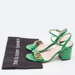 Gucci Green Leather GG Marmont Block Heel Ankle Strap Sandals Size 36