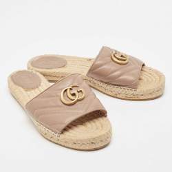 مملوكة مسبقًا Gucci Beige Dusty Pink Charlotte GG Espadrille Flats Size 38