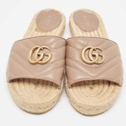 مملوكة مسبقًا Gucci Beige Dusty Pink Charlotte GG Espadrille Flats Size 38