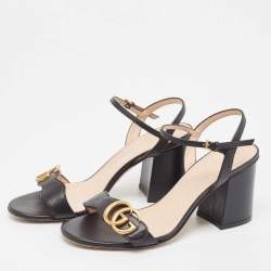 Gucci Black Leather GG Marmont Ankle Strap Sandals Size 36
