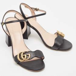 Gucci Black Leather GG Marmont Ankle Strap Sandals Size 36