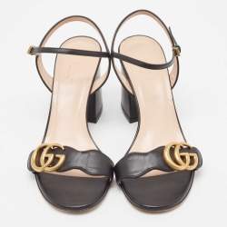 Gucci Black Leather GG Marmont Ankle Strap Sandals Size 36