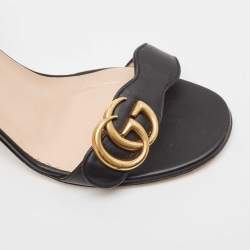 Gucci Black Leather GG Marmont Ankle Strap Sandals Size 36