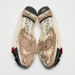 Pre Owned Gucci Cream/Black Leather Web Accent Ballet Flats Size 41