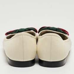 Pre Owned Gucci Cream/Black Leather Web Accent Ballet Flats Size 41