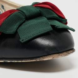 Pre Owned Gucci Cream/Black Leather Web Accent Ballet Flats Size 41