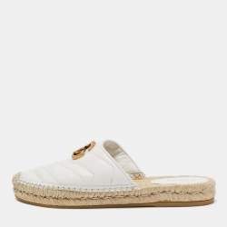 Pre Owned Gucci White Leather GG Marmont Espadrille Mules Size 35.5