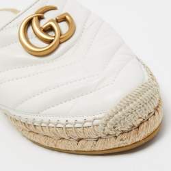 Pre Owned Gucci White Leather GG Marmont Espadrille Mules Size 35.5