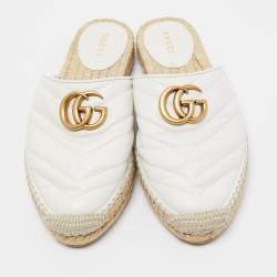 Pre Owned Gucci White Leather GG Marmont Espadrille Mules Size 35.5