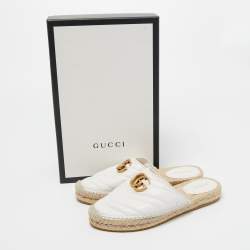 Pre Owned Gucci White Leather GG Marmont Espadrille Mules Size 35.5