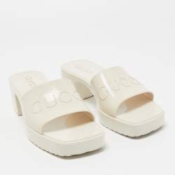 Gucci White Rubber Block Heel Slide Sandals Size 35