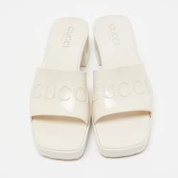 Gucci White Rubber Block Heel Slide Sandals Size 35
