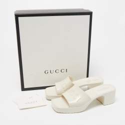 Gucci White Rubber Block Heel Slide Sandals Size 35