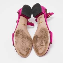 Gucci Pink Suede Horsebit Ankle Strap Flat Sandals Size 38