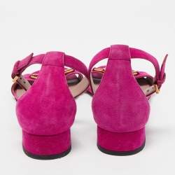 Gucci Pink Suede Horsebit Ankle Strap Flat Sandals Size 38
