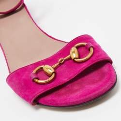 Gucci Pink Suede Horsebit Ankle Strap Flat Sandals Size 38