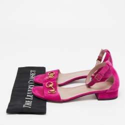 Gucci Pink Suede Horsebit Ankle Strap Flat Sandals Size 38