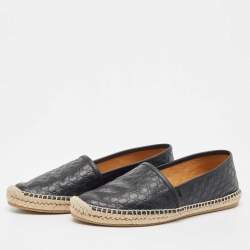 Gucci Black Microguccissima Leather Slip On Espadrille Flats Size 38