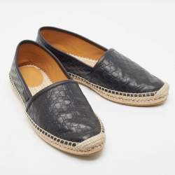Gucci Black Microguccissima Leather Slip On Espadrille Flats Size 38