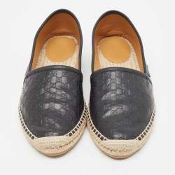 Gucci Black Microguccissima Leather Slip On Espadrille Flats Size 38
