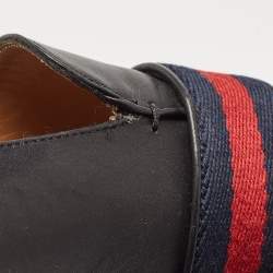 Pre Owned Gucci Black Leather Web GG Marmont Faux Pearl Embellished Loafer Pumps Size 37.5