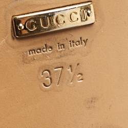 Pre Owned Gucci Black Leather Web GG Marmont Faux Pearl Embellished Loafer Pumps Size 37.5