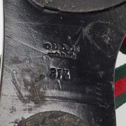 Pre Owned Gucci Black/Green Leather GG Web Thong Flats Size 37.5
