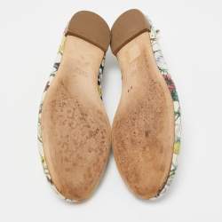 Pre Owned Gucci Multicolor Leather Flora Print Bow Ballet Flats Size 37.5