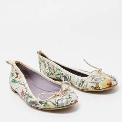 Pre Owned Gucci Multicolor Leather Flora Print Bow Ballet Flats Size 37.5