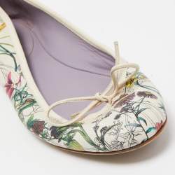 Pre Owned Gucci Multicolor Leather Flora Print Bow Ballet Flats Size 37.5