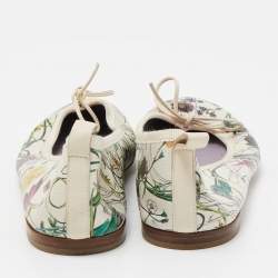 Pre Owned Gucci Multicolor Leather Flora Print Bow Ballet Flats Size 37.5