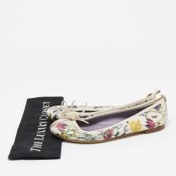 Pre Owned Gucci Multicolor Leather Flora Print Bow Ballet Flats Size 37.5