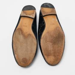 Gucci Blue GG Velvet and Leather Horsebit Slip On Loafers Size 38