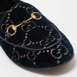 Gucci Blue GG Velvet and Leather Horsebit Slip On Loafers Size 38